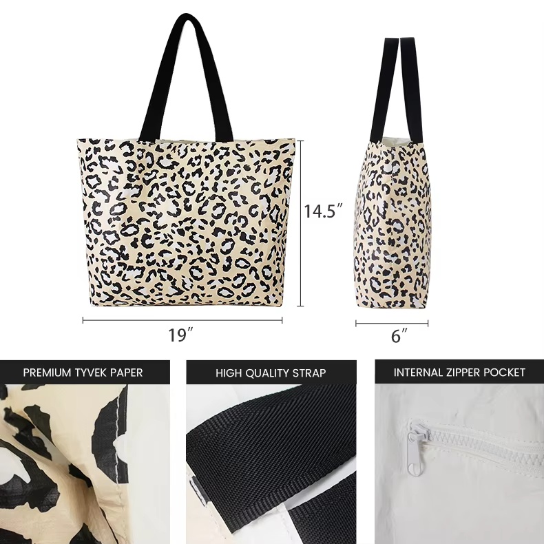 Borsa tote da spiaggia con cerniera DuPont™ Tyvek® da donna – Borsa di carta lavabile, alla moda ed ecologica